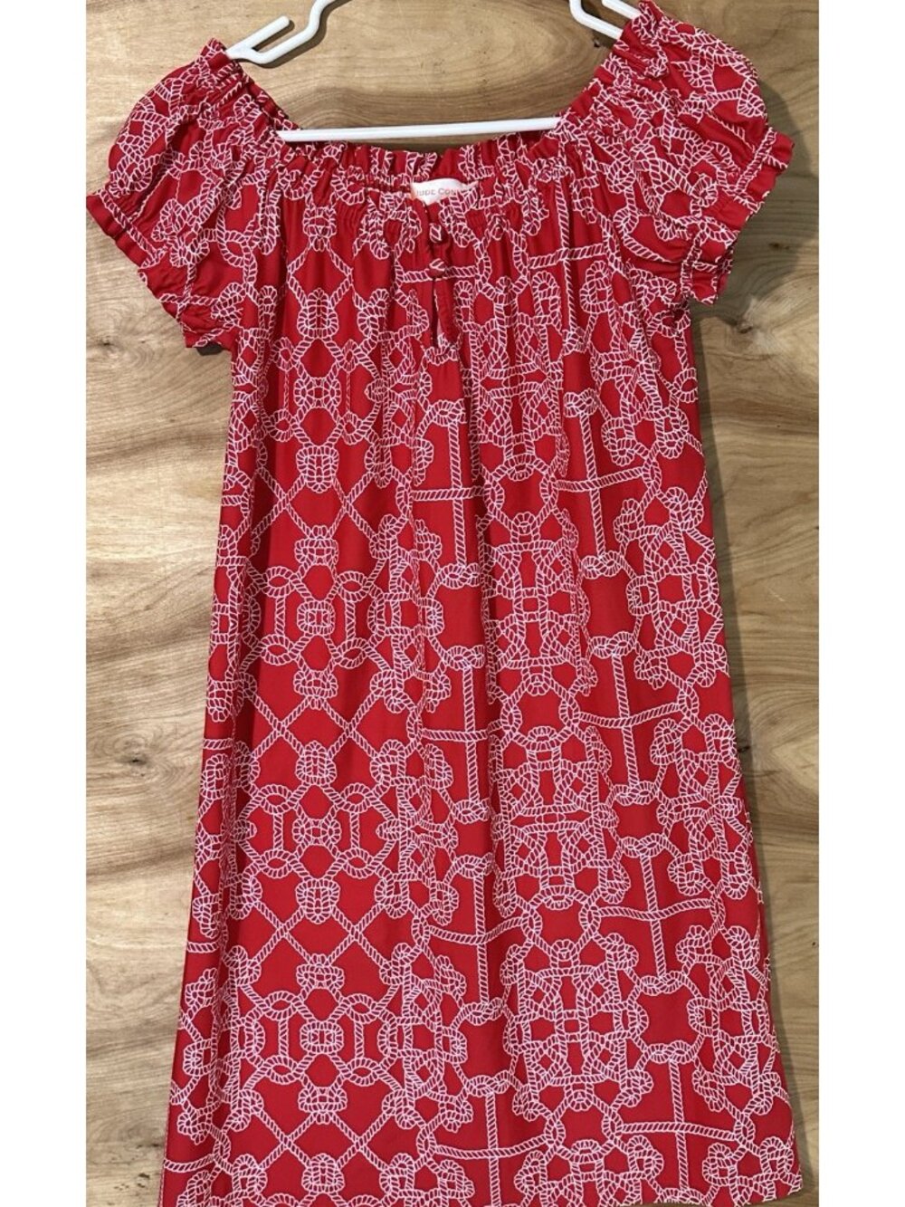 Jude Connally Medium Red Nautical Rope Shift Dress Preppy Beach Keyhole Neck